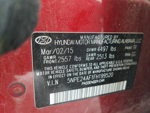 Photo 9 VIN: 5NPE24AF1FH199520 - HYUNDAI SONATA SE 