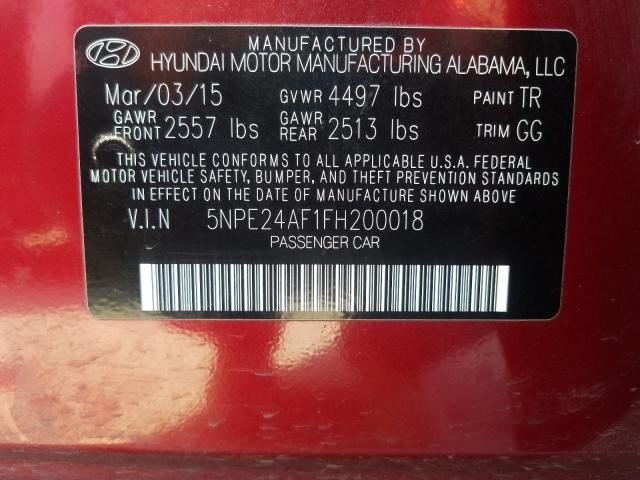 Photo 9 VIN: 5NPE24AF1FH200018 - HYUNDAI SONATA SE 