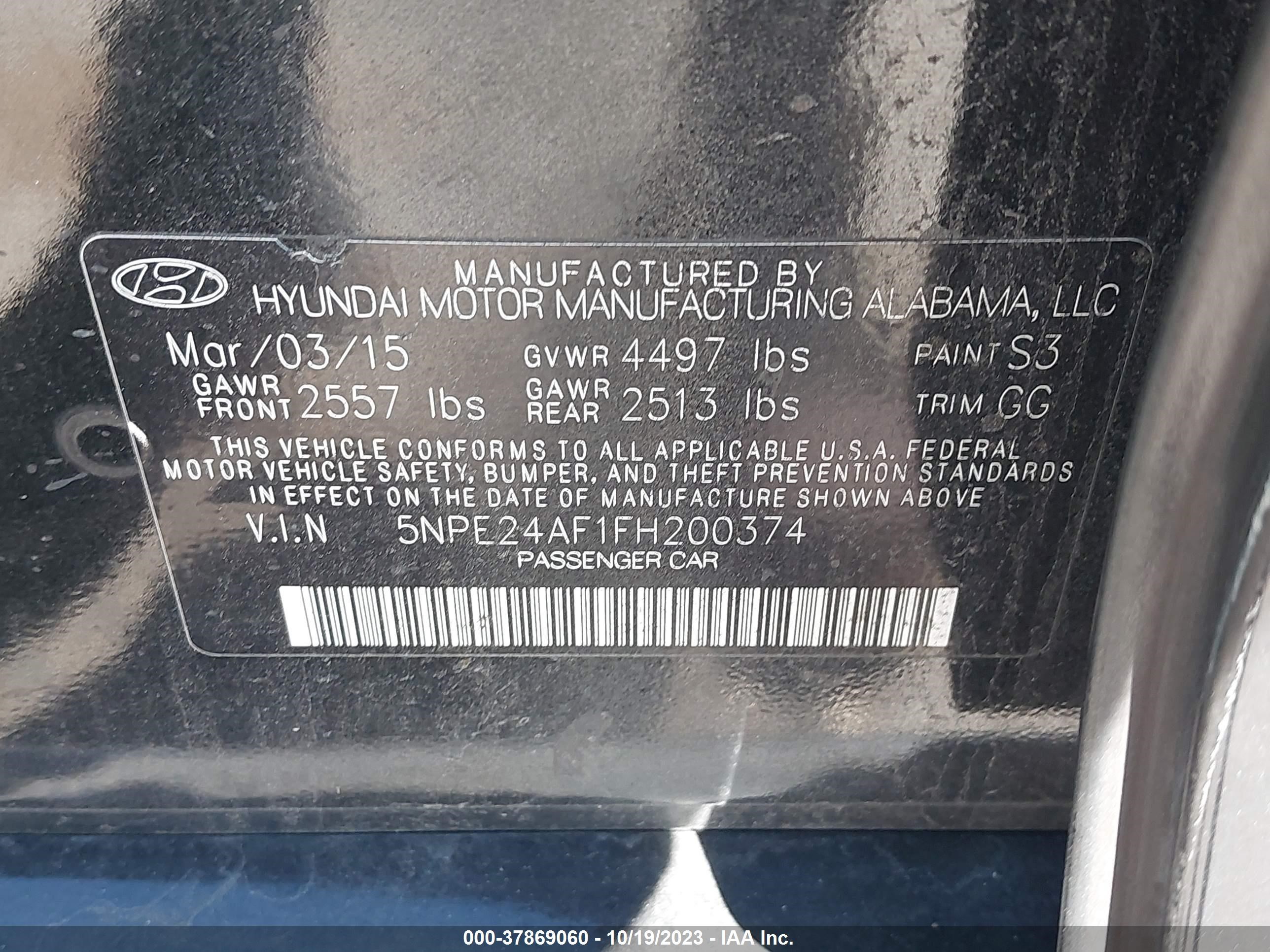 Photo 8 VIN: 5NPE24AF1FH200374 - HYUNDAI SONATA 