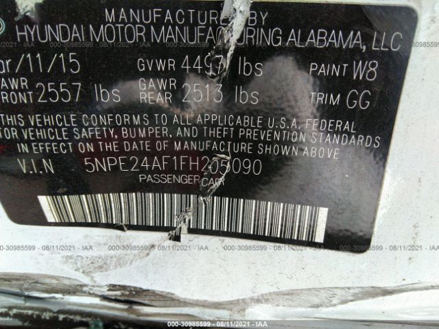 Photo 8 VIN: 5NPE24AF1FH205090 - HYUNDAI SONATA 