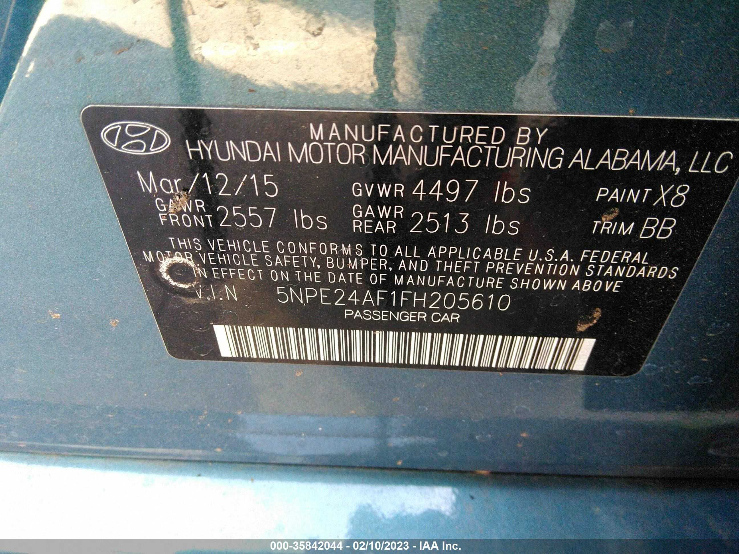 Photo 8 VIN: 5NPE24AF1FH205610 - HYUNDAI SONATA 