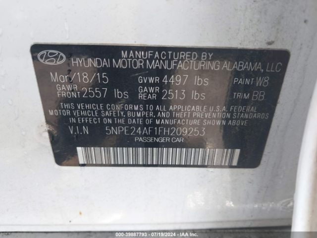 Photo 8 VIN: 5NPE24AF1FH209253 - HYUNDAI SONATA 