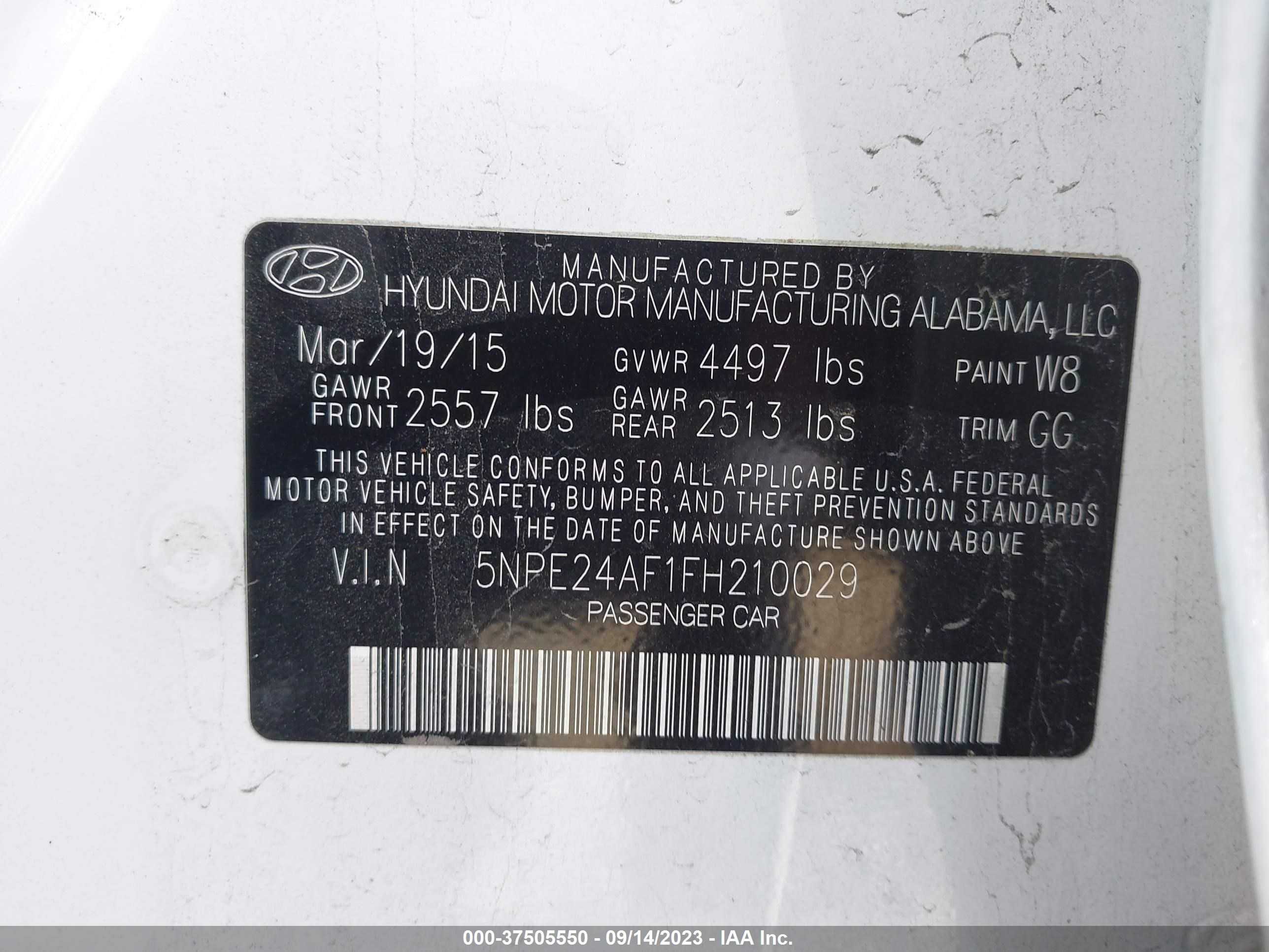 Photo 8 VIN: 5NPE24AF1FH210029 - HYUNDAI SONATA 