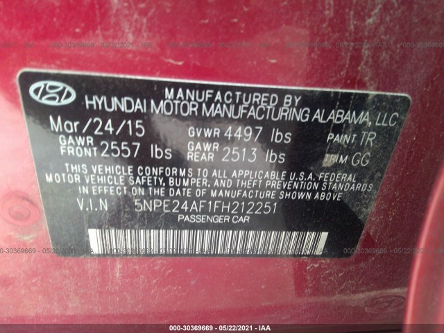 Photo 8 VIN: 5NPE24AF1FH212251 - HYUNDAI SONATA 