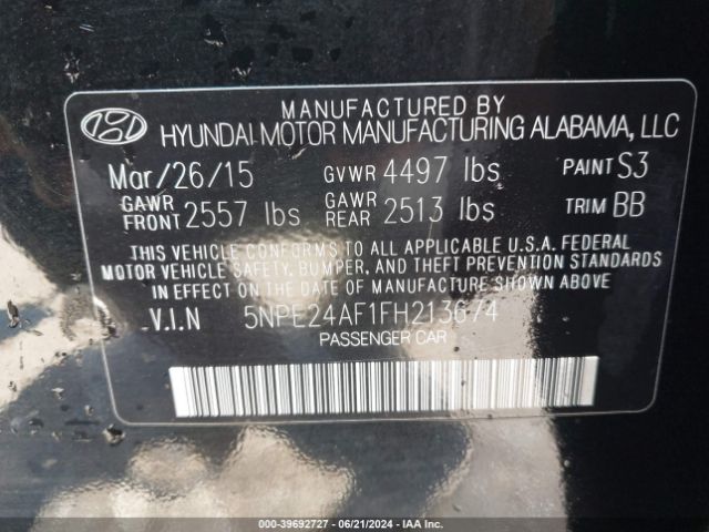 Photo 8 VIN: 5NPE24AF1FH213674 - HYUNDAI SONATA 