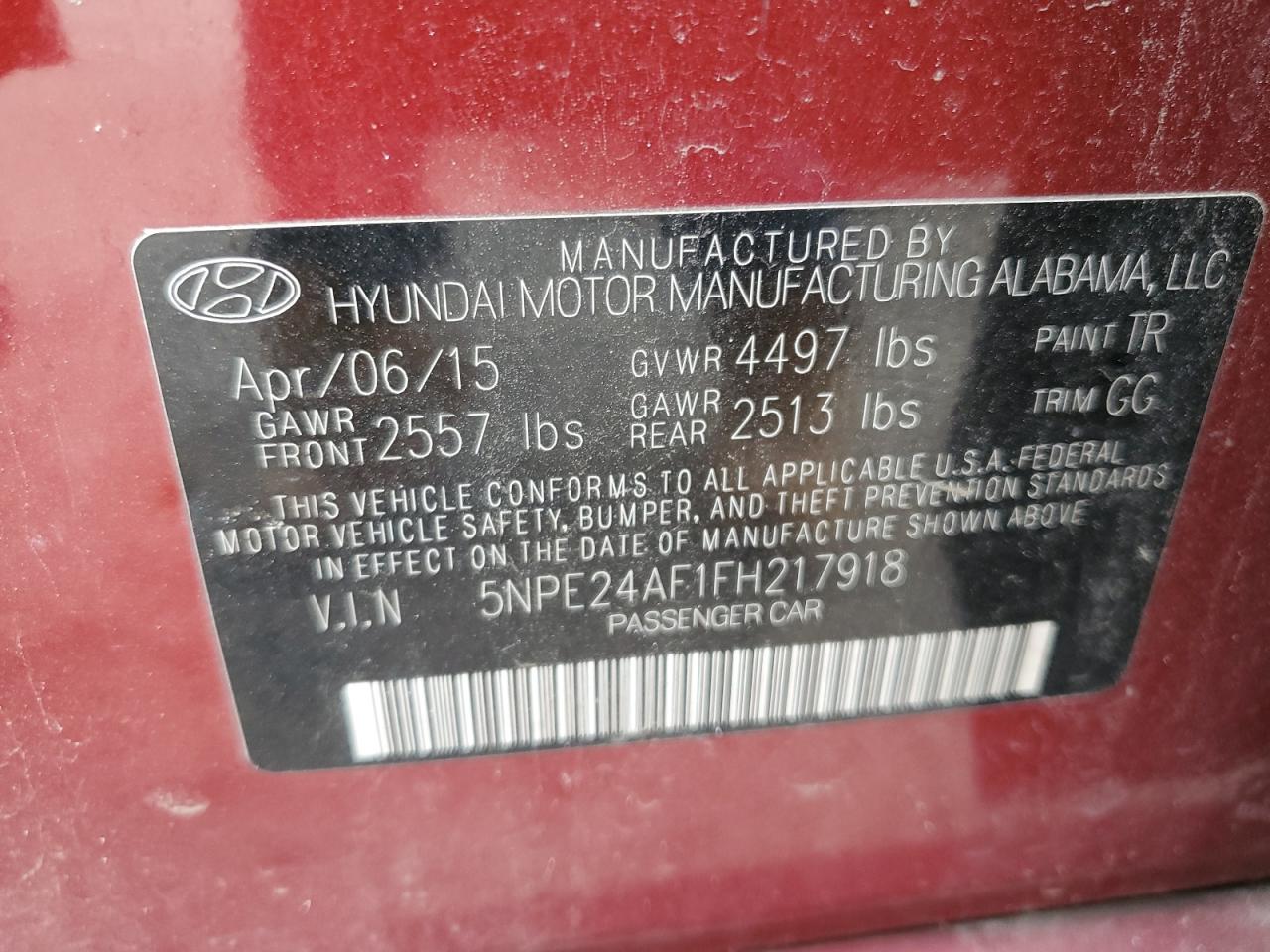 Photo 11 VIN: 5NPE24AF1FH217918 - HYUNDAI SONATA 