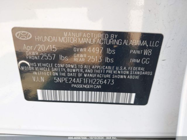 Photo 8 VIN: 5NPE24AF1FH226473 - HYUNDAI SONATA 