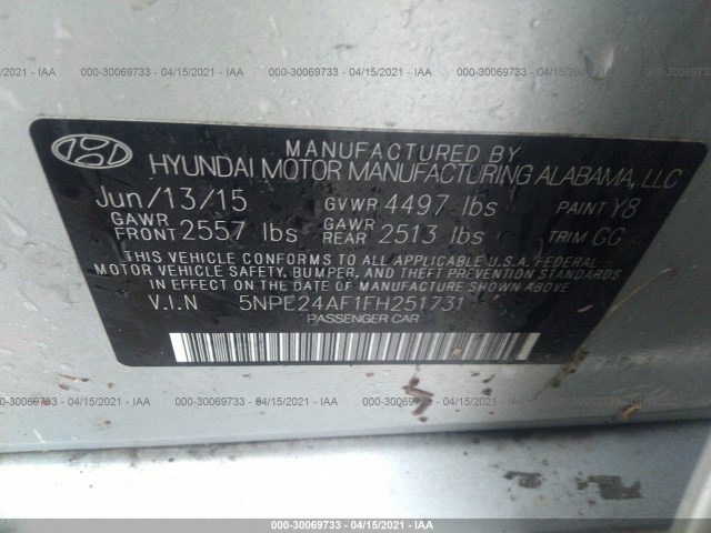 Photo 8 VIN: 5NPE24AF1FH251731 - HYUNDAI SONATA 