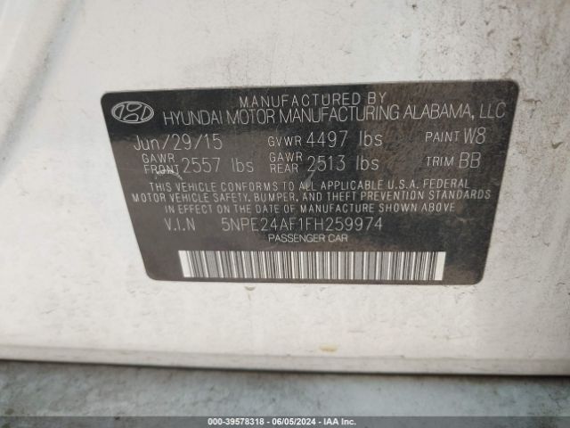 Photo 8 VIN: 5NPE24AF1FH259974 - HYUNDAI SONATA 