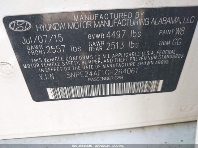 Photo 8 VIN: 5NPE24AF1GH264061 - HYUNDAI SONATA 