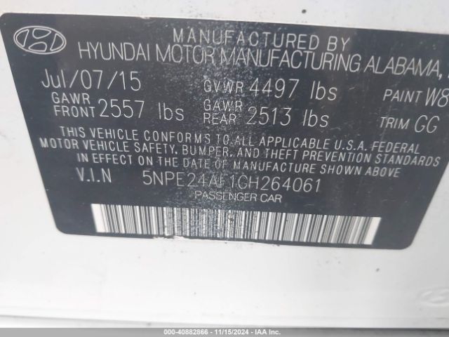 Photo 8 VIN: 5NPE24AF1GH264061 - HYUNDAI SONATA 