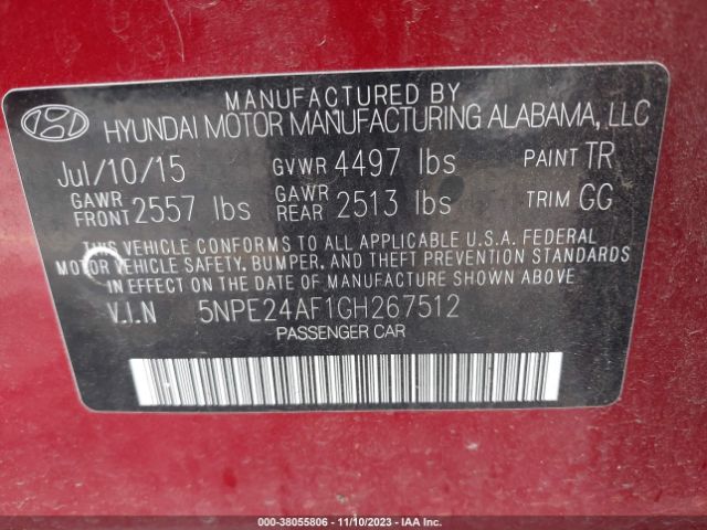 Photo 8 VIN: 5NPE24AF1GH267512 - HYUNDAI SONATA 