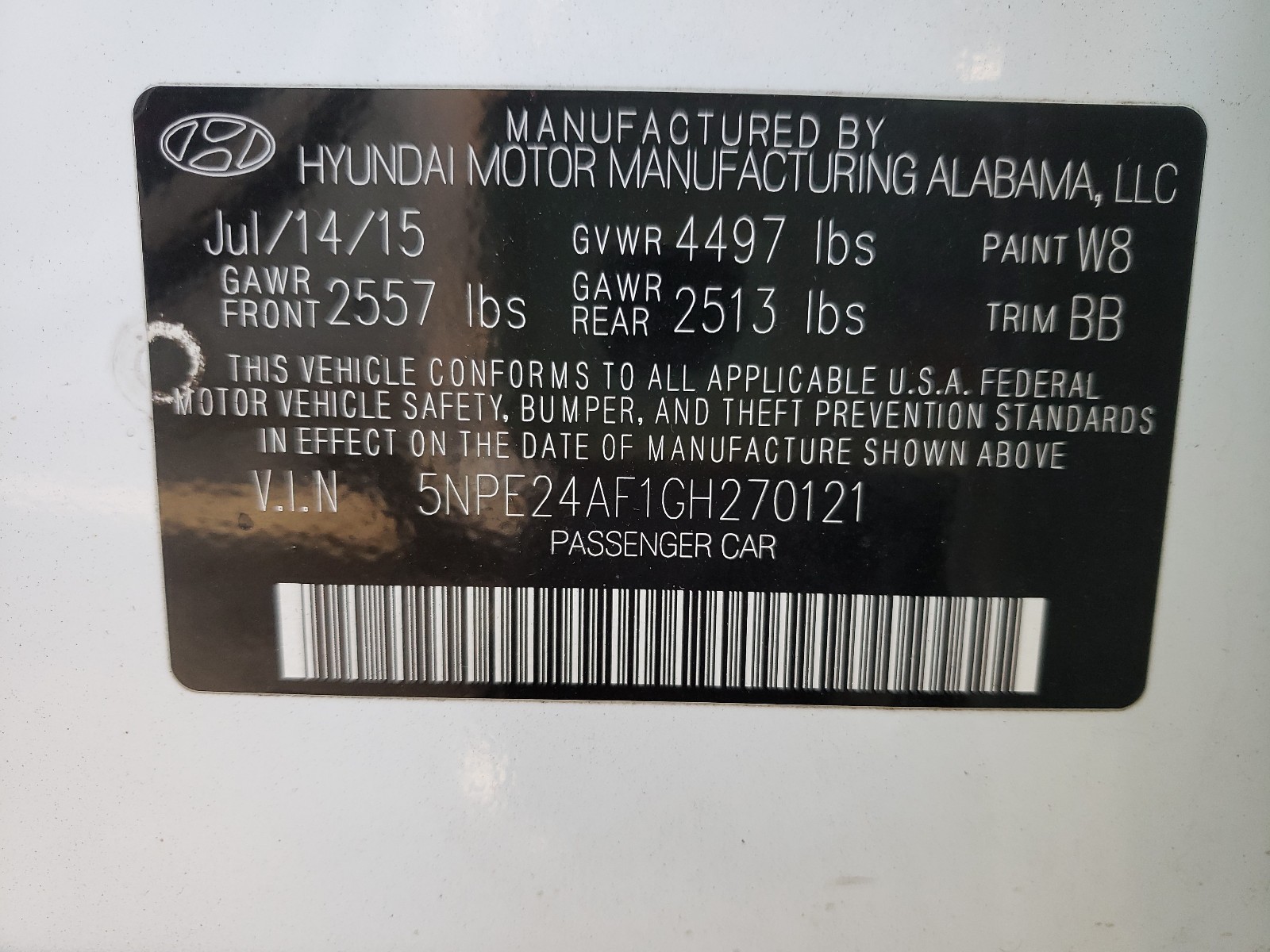 Photo 9 VIN: 5NPE24AF1GH270121 - HYUNDAI SONATA SE 