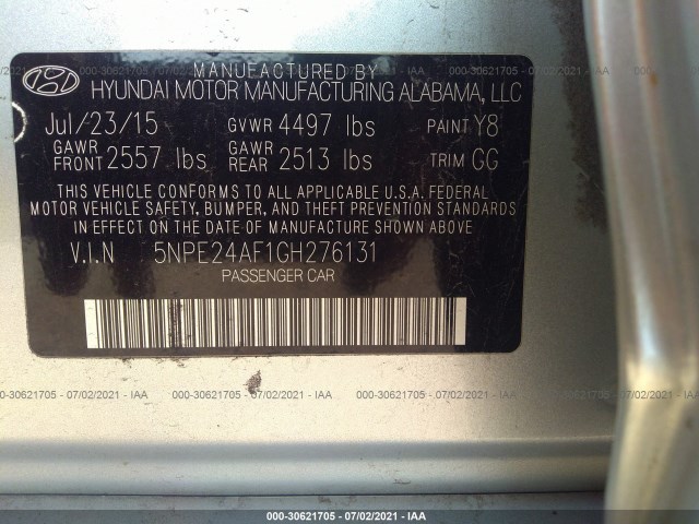 Photo 8 VIN: 5NPE24AF1GH276131 - HYUNDAI SONATA 