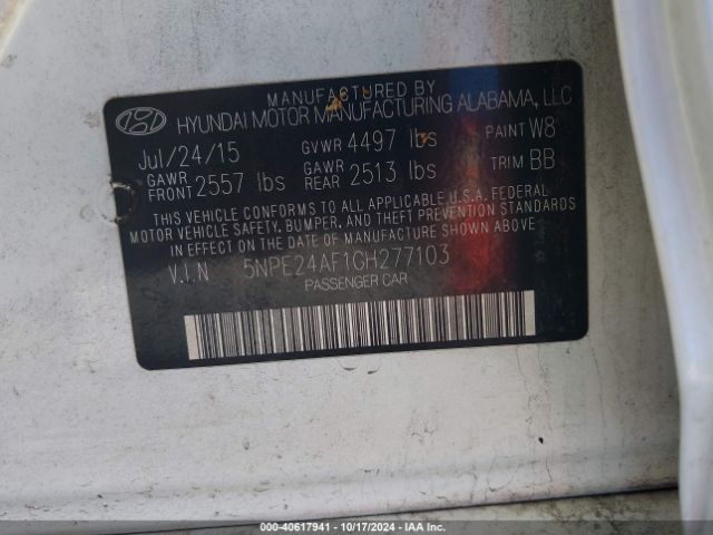 Photo 8 VIN: 5NPE24AF1GH277103 - HYUNDAI SONATA 