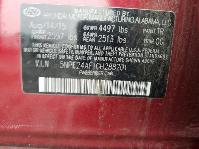 Photo 9 VIN: 5NPE24AF1GH288201 - HYUNDAI SONATA SE 