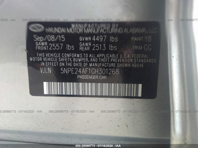 Photo 8 VIN: 5NPE24AF1GH301268 - HYUNDAI SONATA 