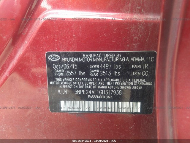 Photo 8 VIN: 5NPE24AF1GH317938 - HYUNDAI SONATA 