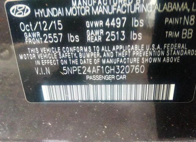 Photo 8 VIN: 5NPE24AF1GH320760 - HYUNDAI SONATA 