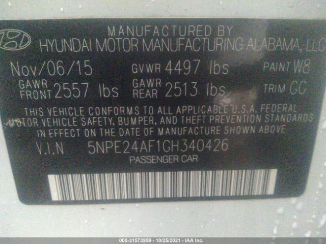 Photo 8 VIN: 5NPE24AF1GH340426 - HYUNDAI SONATA 