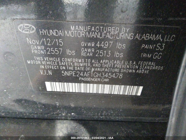 Photo 8 VIN: 5NPE24AF1GH345478 - HYUNDAI SONATA 