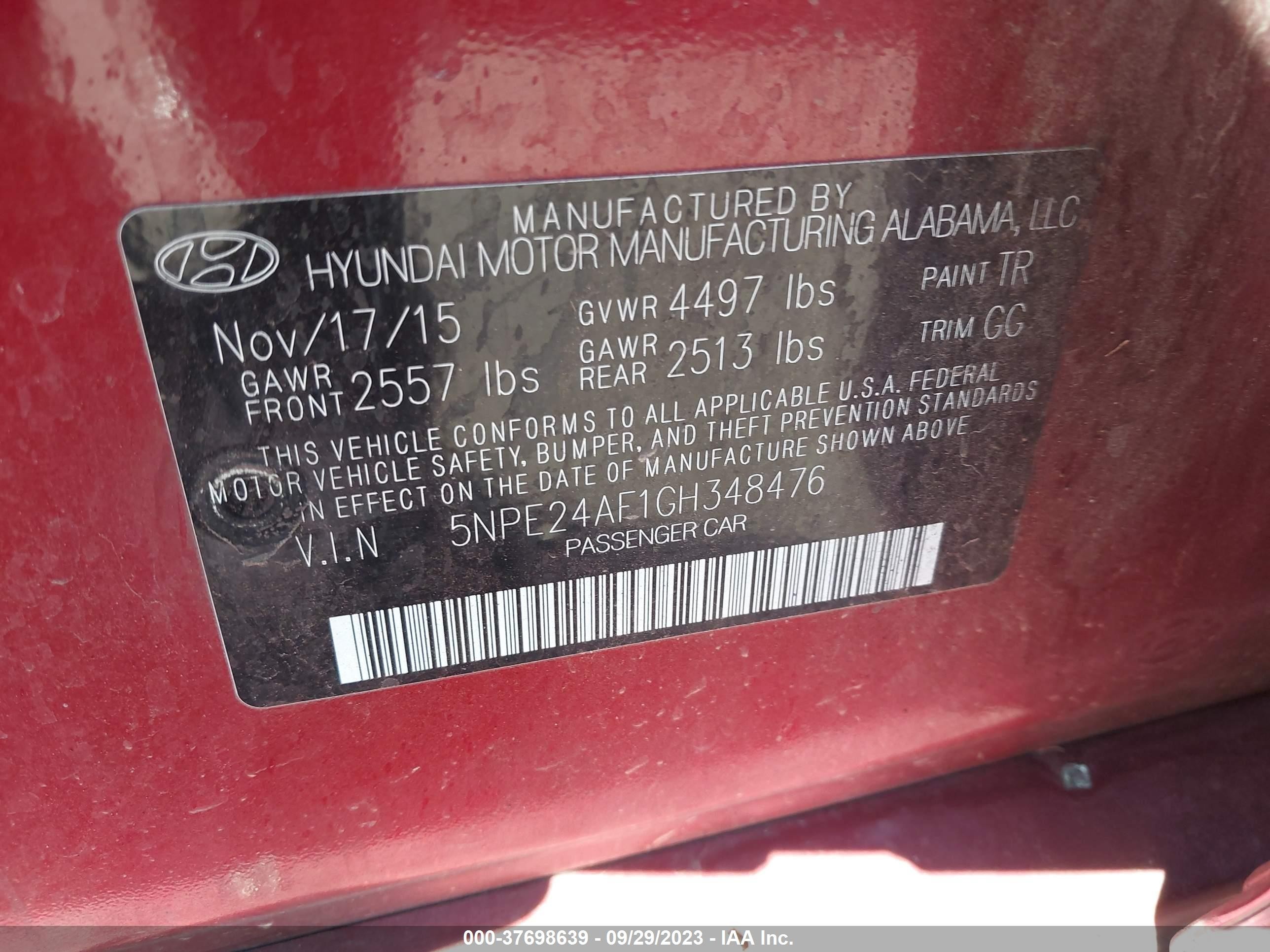 Photo 8 VIN: 5NPE24AF1GH348476 - HYUNDAI SONATA 