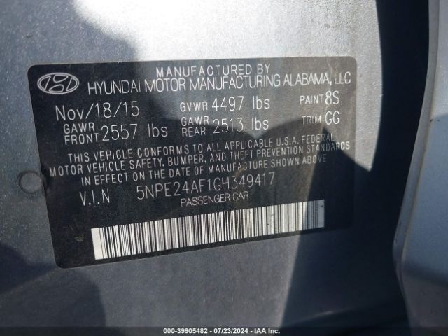 Photo 8 VIN: 5NPE24AF1GH349417 - HYUNDAI SONATA 