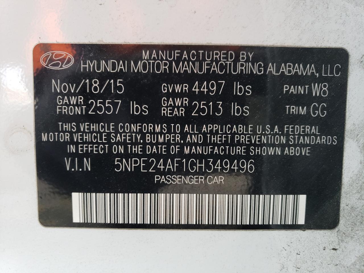 Photo 11 VIN: 5NPE24AF1GH349496 - HYUNDAI SONATA 