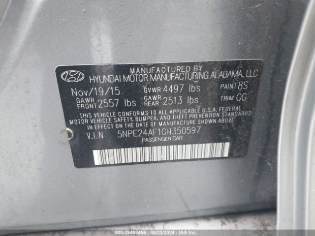 Photo 8 VIN: 5NPE24AF1GH350597 - HYUNDAI SONATA 