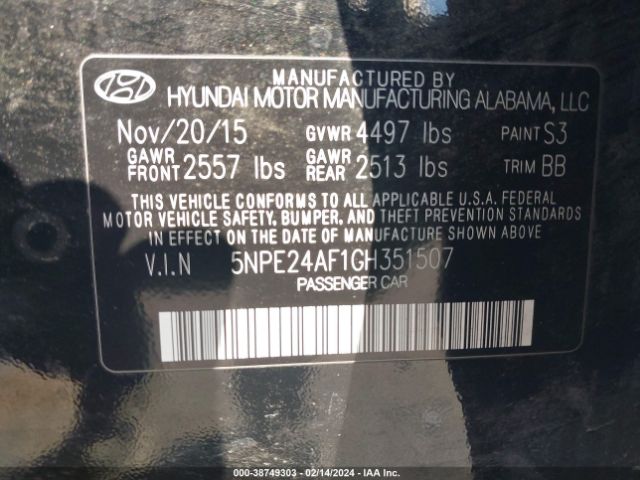 Photo 8 VIN: 5NPE24AF1GH351507 - HYUNDAI SONATA 