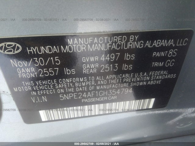 Photo 8 VIN: 5NPE24AF1GH354794 - HYUNDAI SONATA 