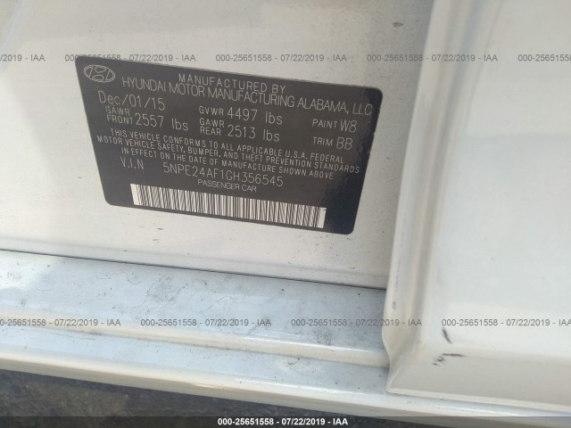 Photo 8 VIN: 5NPE24AF1GH356545 - HYUNDAI SONATA 