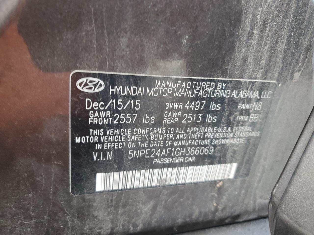 Photo 11 VIN: 5NPE24AF1GH366069 - HYUNDAI SONATA 