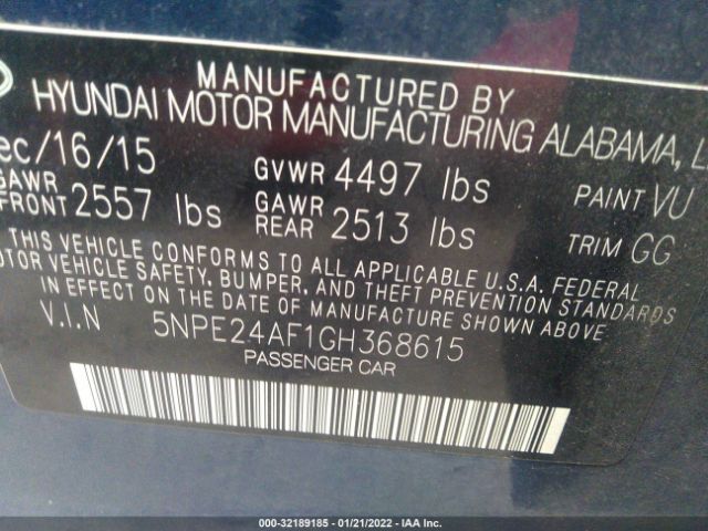 Photo 8 VIN: 5NPE24AF1GH368615 - HYUNDAI SONATA 