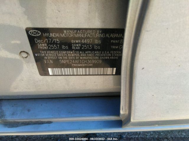 Photo 8 VIN: 5NPE24AF1GH369909 - HYUNDAI SONATA 