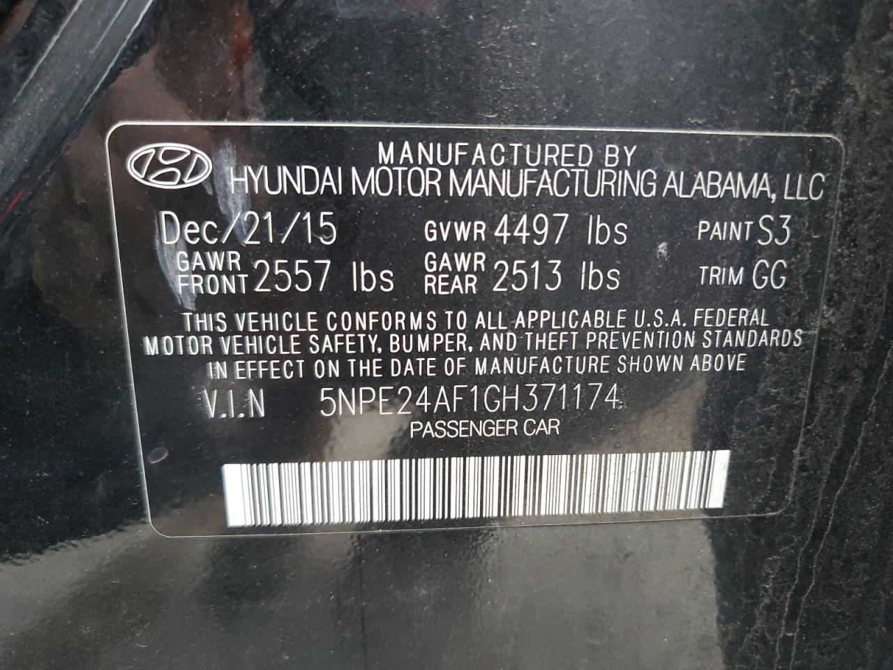 Photo 11 VIN: 5NPE24AF1GH371174 - HYUNDAI SONATA 