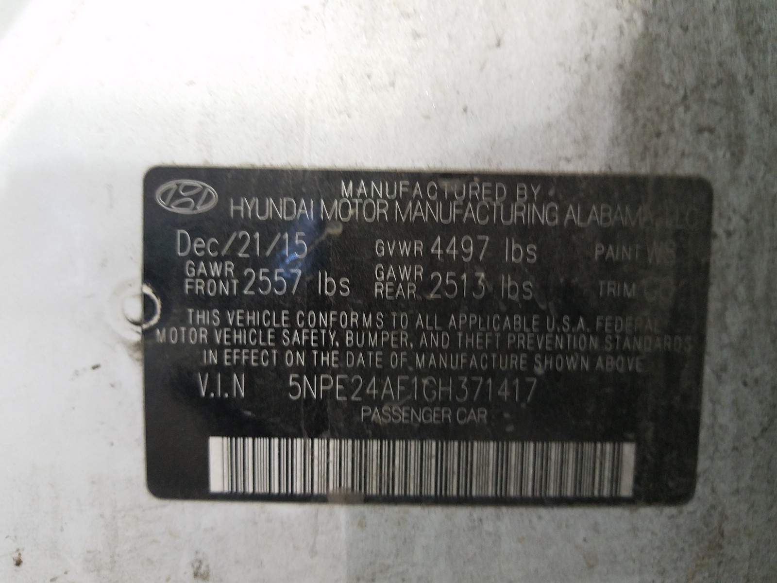 Photo 9 VIN: 5NPE24AF1GH371417 - HYUNDAI SONATA 