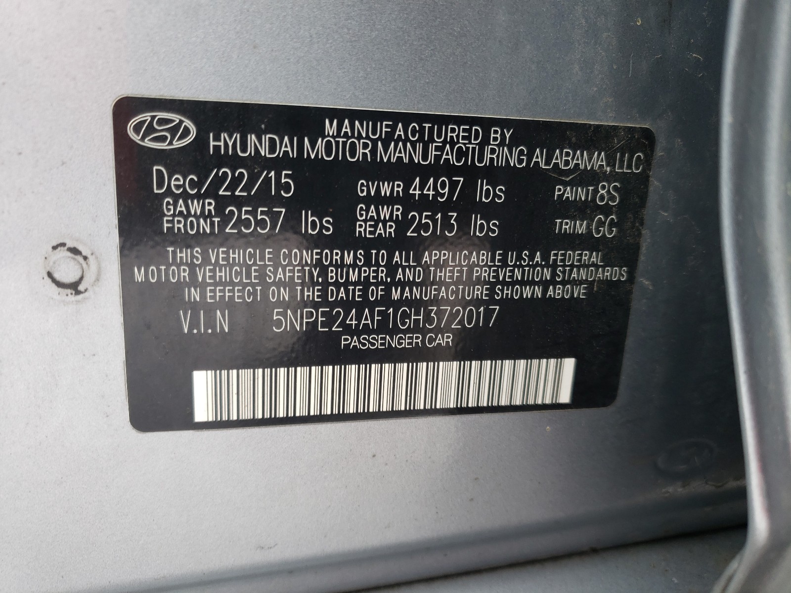 Photo 9 VIN: 5NPE24AF1GH372017 - HYUNDAI SONATA SE 