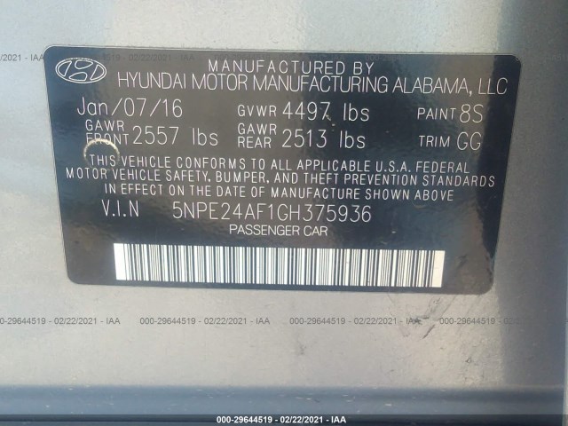 Photo 8 VIN: 5NPE24AF1GH375936 - HYUNDAI SONATA 