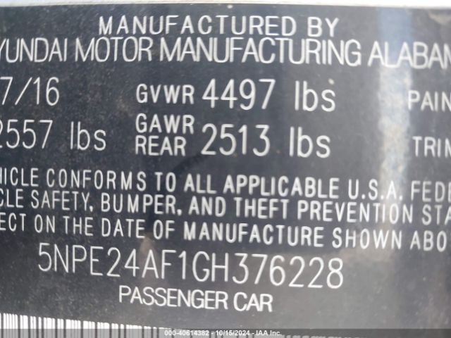 Photo 8 VIN: 5NPE24AF1GH376228 - HYUNDAI SONATA 