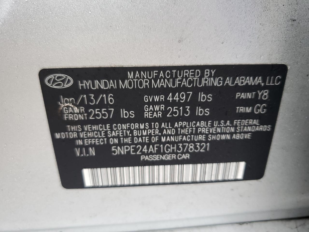 Photo 11 VIN: 5NPE24AF1GH378321 - HYUNDAI SONATA 