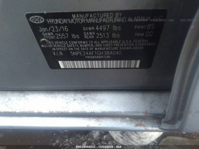 Photo 8 VIN: 5NPE24AF1GH384040 - HYUNDAI SONATA 