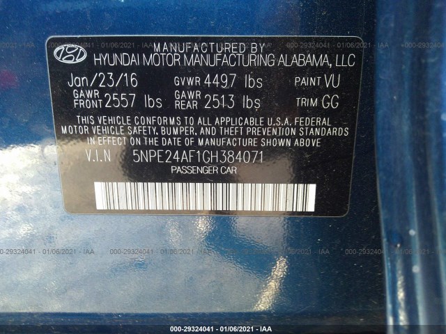 Photo 8 VIN: 5NPE24AF1GH384071 - HYUNDAI SONATA 