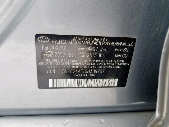 Photo 9 VIN: 5NPE24AF1GH389707 - HYUNDAI SONATA SE 