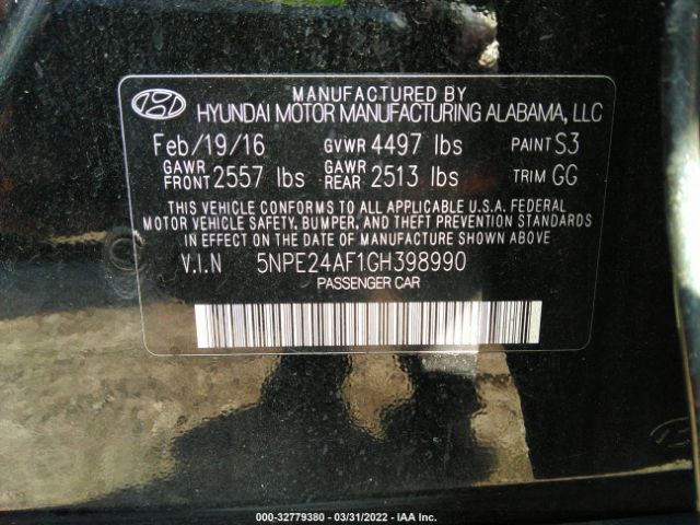 Photo 8 VIN: 5NPE24AF1GH398990 - HYUNDAI SONATA 