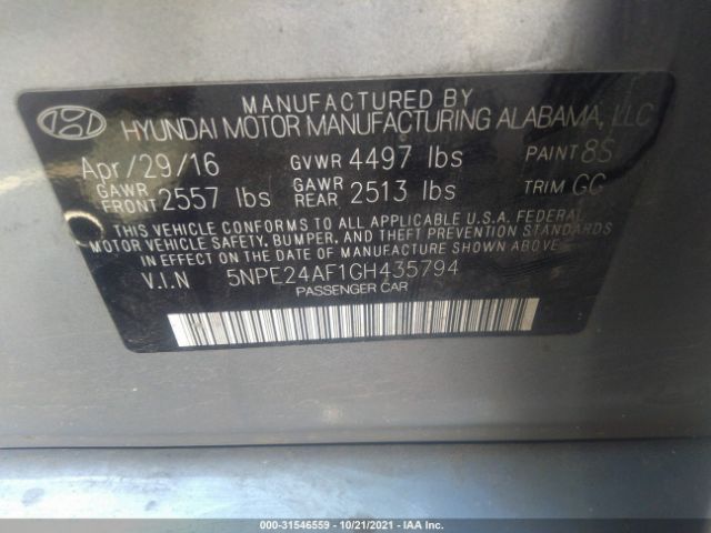 Photo 8 VIN: 5NPE24AF1GH435794 - HYUNDAI SONATA 