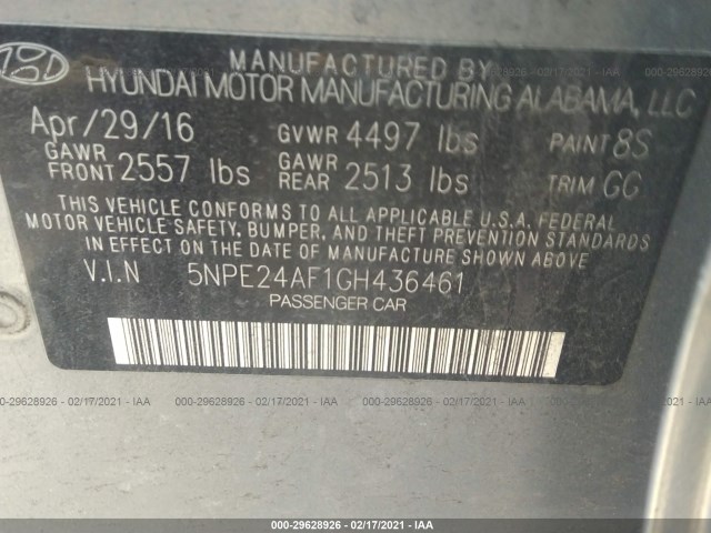 Photo 8 VIN: 5NPE24AF1GH436461 - HYUNDAI SONATA 