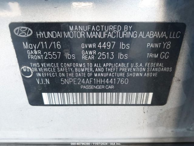 Photo 8 VIN: 5NPE24AF1HH441760 - HYUNDAI SONATA 