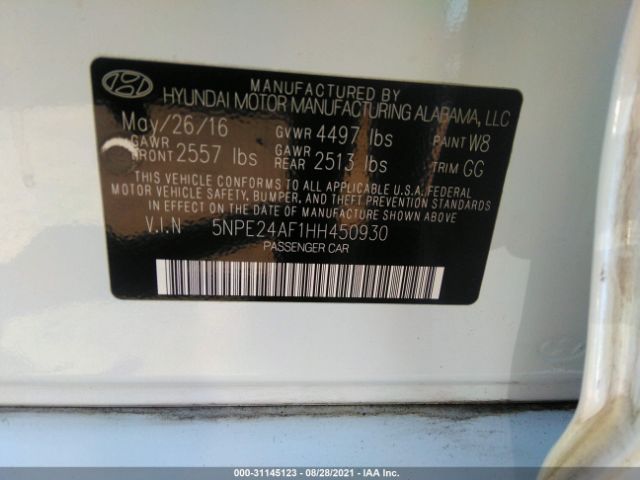 Photo 8 VIN: 5NPE24AF1HH450930 - HYUNDAI SONATA 