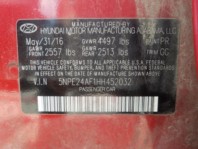 Photo 9 VIN: 5NPE24AF1HH452032 - HYUNDAI SONATA SE 